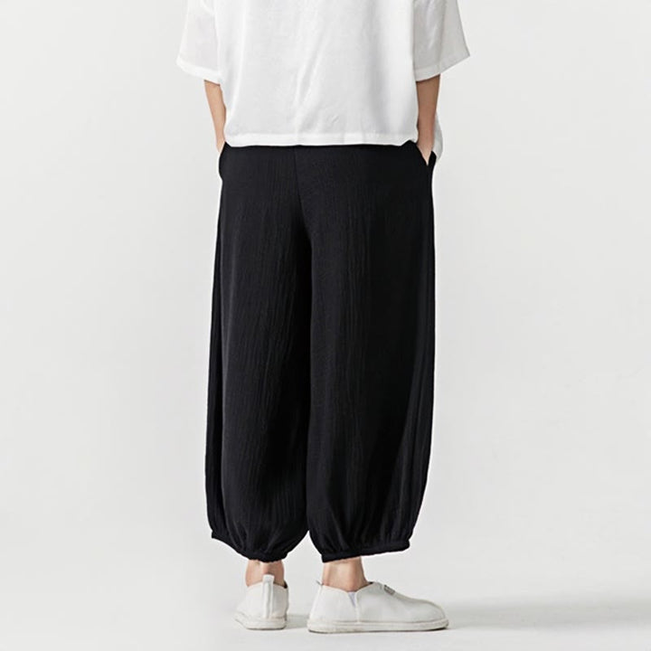 Pantaloni da uomo in cotone con coulisse, tinta unita, con tasche, motivo Buddha Stones