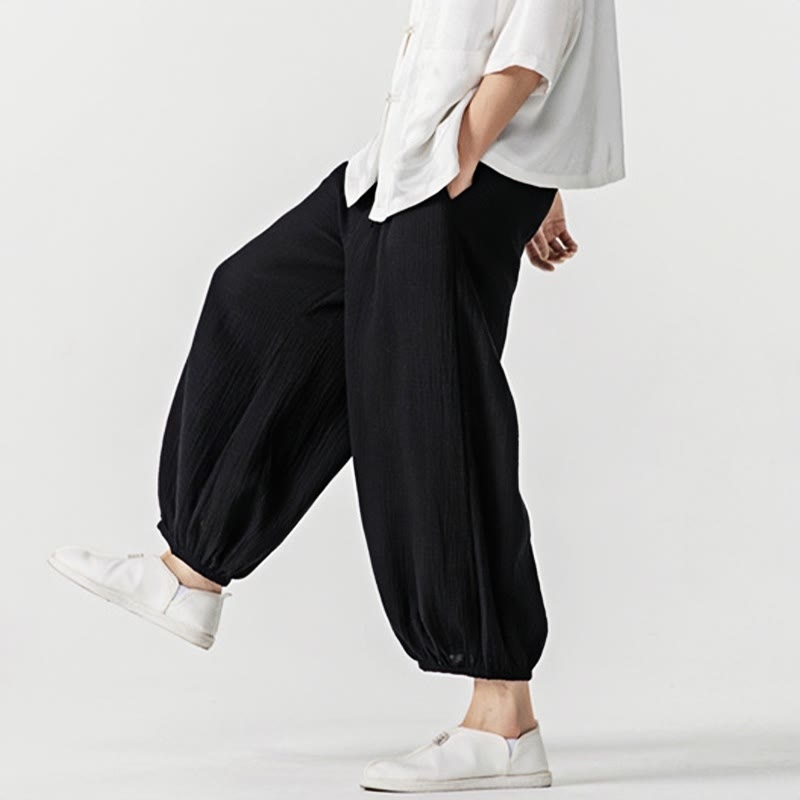 Pantaloni da uomo in cotone con coulisse, tinta unita, con tasche, motivo Buddha Stones