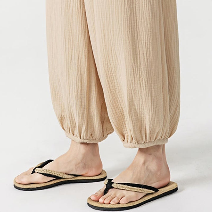Pantaloni da uomo in cotone con coulisse, tinta unita, con tasche, motivo Buddha Stones