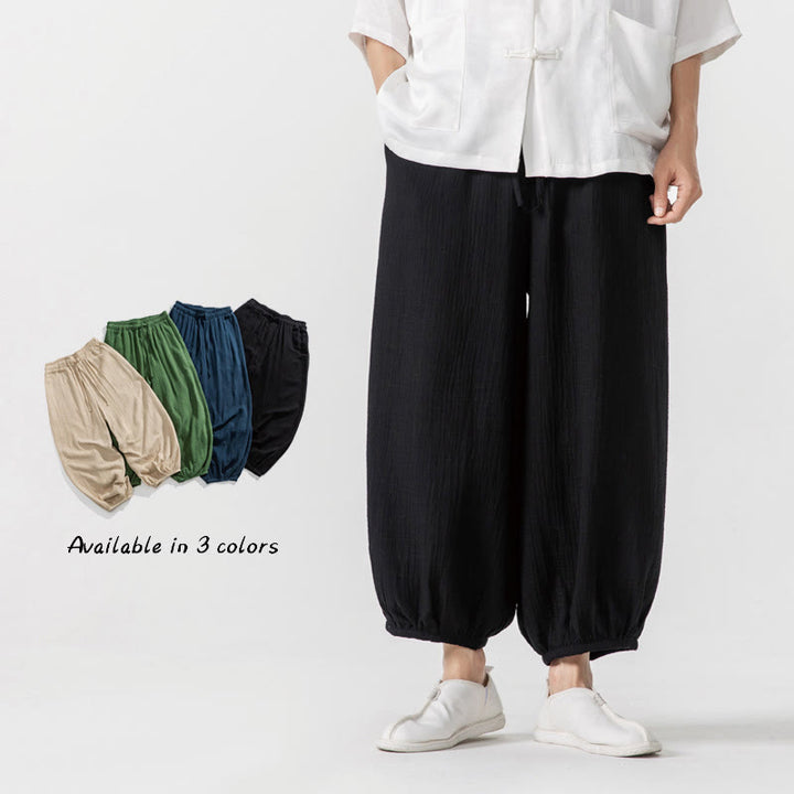 Pantaloni da uomo in cotone con coulisse, tinta unita, con tasche, motivo Buddha Stones