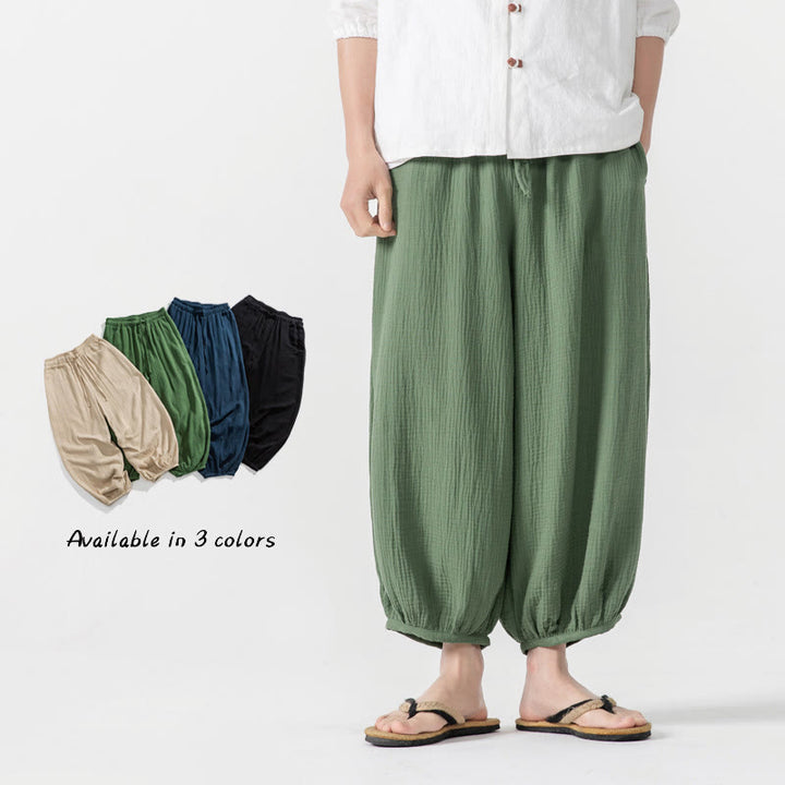 Pantaloni da uomo in cotone con coulisse, tinta unita, con tasche, motivo Buddha Stones