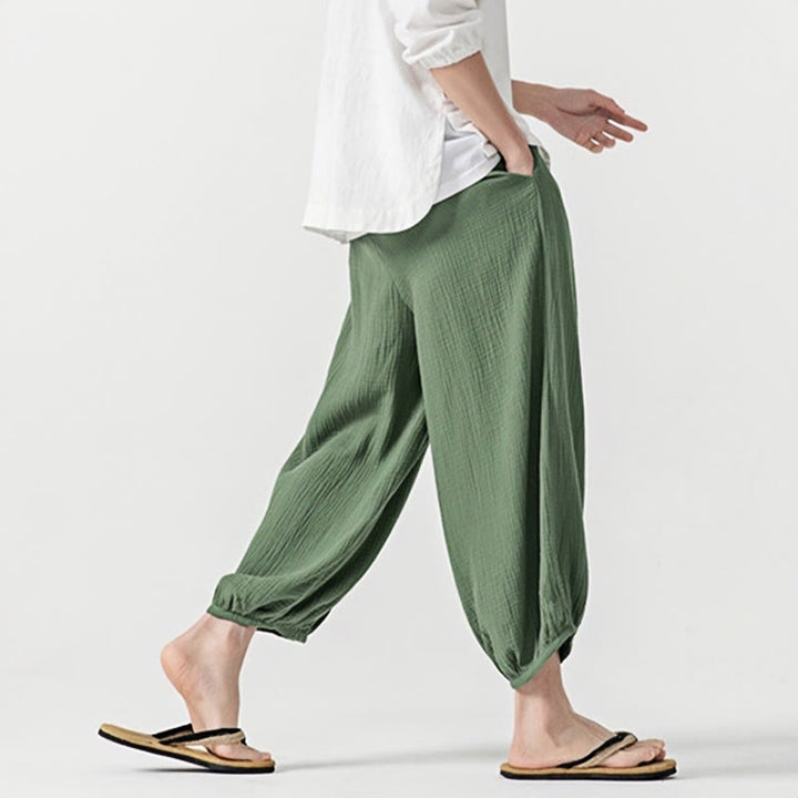 Pantaloni da uomo in cotone con coulisse, tinta unita, con tasche, motivo Buddha Stones