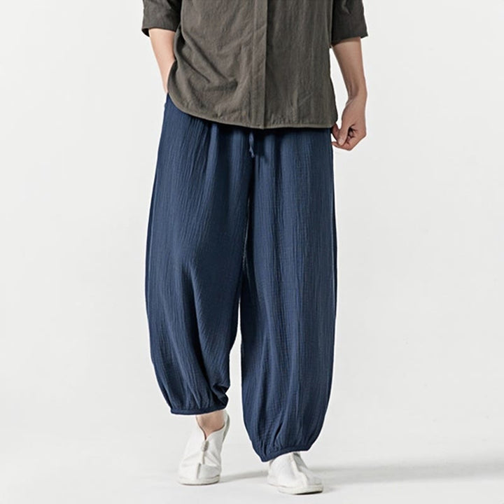 Pantaloni da uomo in cotone con coulisse, tinta unita, con tasche, motivo Buddha Stones