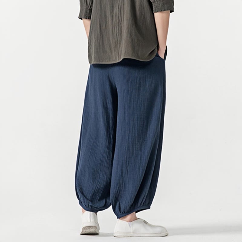 Pantaloni da uomo in cotone con coulisse, tinta unita, con tasche, motivo Buddha Stones