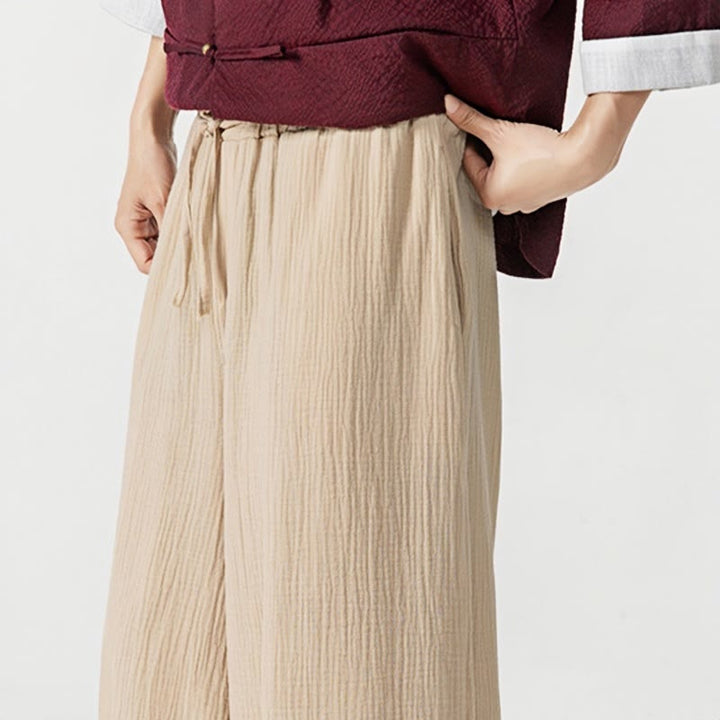 Pantaloni da uomo in cotone con coulisse, tinta unita, con tasche, motivo Buddha Stones - image 8