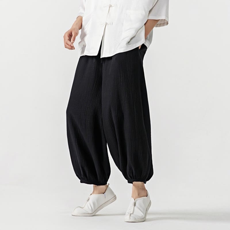 Pantaloni da uomo in cotone con coulisse, tinta unita, con tasche, motivo Buddha Stones