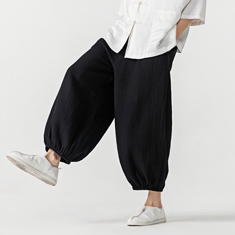 Pantaloni da uomo in cotone con coulisse, tinta unita, con tasche, motivo Buddha Stones