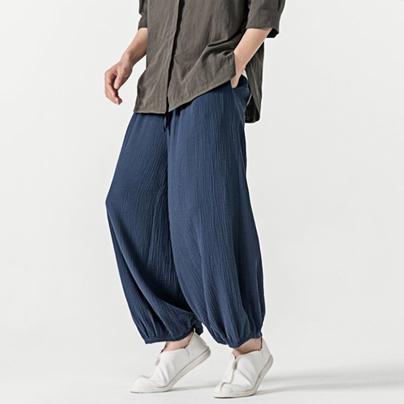 Pantaloni da uomo in cotone con coulisse, tinta unita, con tasche, motivo Buddha Stones