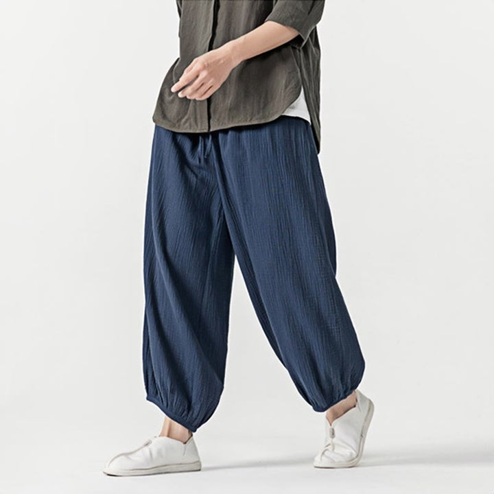Pantaloni da uomo in cotone con coulisse, tinta unita, con tasche, motivo Buddha Stones