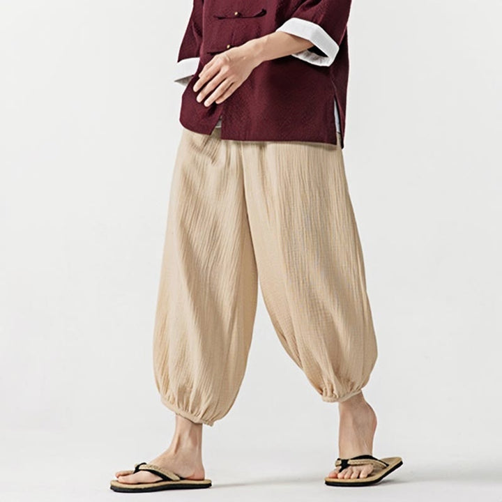 Pantaloni da uomo in cotone con coulisse, tinta unita, con tasche, motivo Buddha Stones