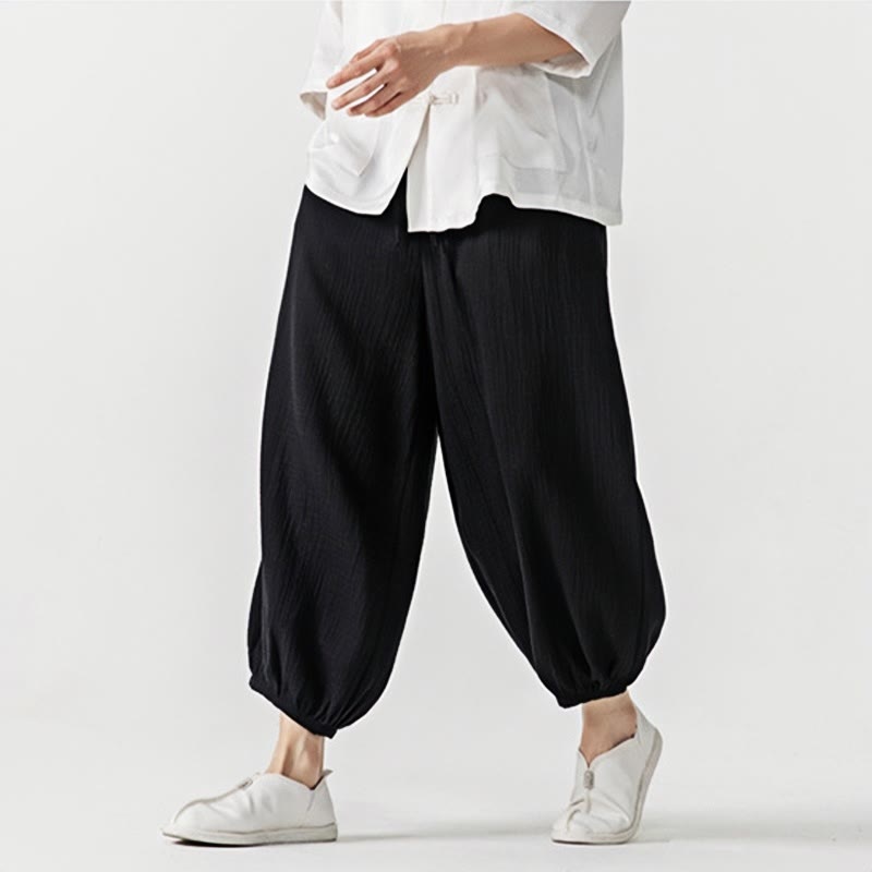 Pantaloni da uomo in cotone con coulisse, tinta unita, con tasche, motivo Buddha Stones - image 17