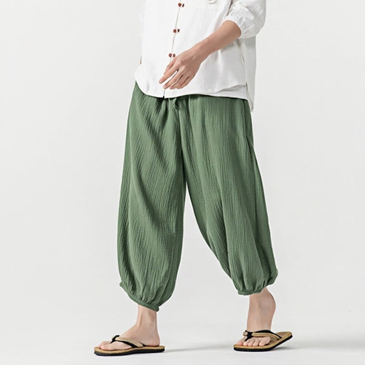 Pantaloni da uomo in cotone con coulisse, tinta unita, con tasche, motivo Buddha Stones - image 37