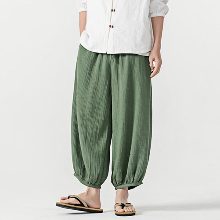 Pantaloni da uomo in cotone con coulisse, tinta unita, con tasche, motivo Buddha Stones