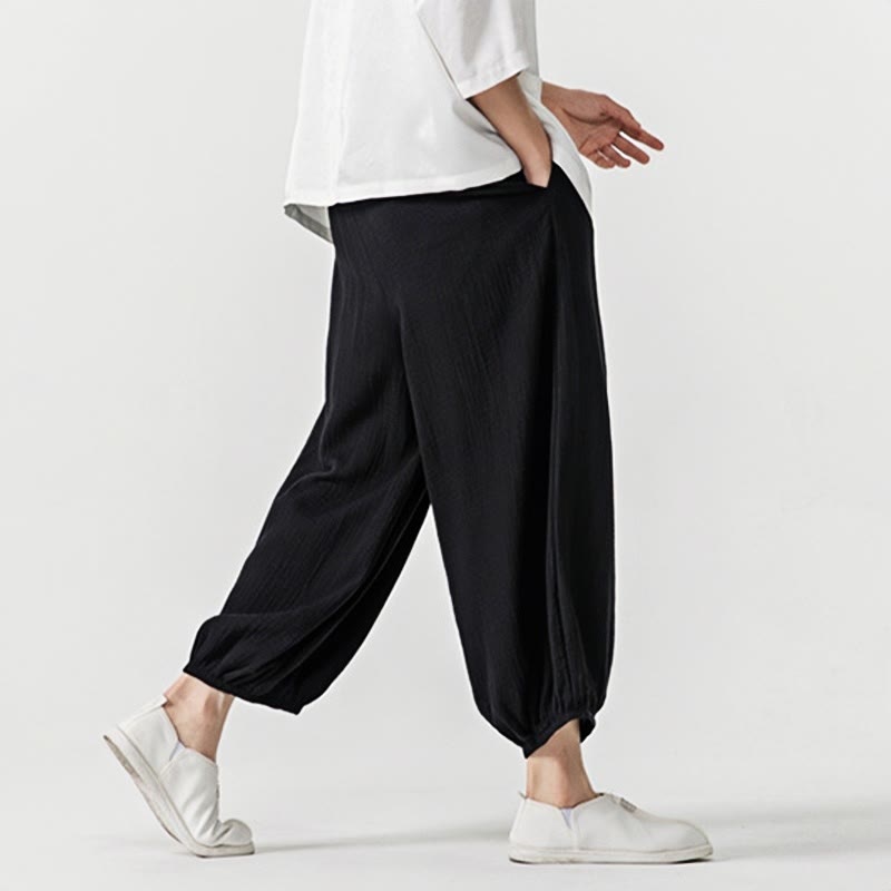 Pantaloni da uomo in cotone con coulisse, tinta unita, con tasche, motivo Buddha Stones