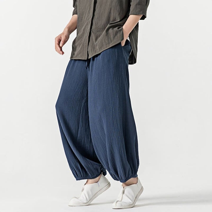 Pantaloni da uomo in cotone con coulisse, tinta unita, con tasche, motivo Buddha Stones - image 24