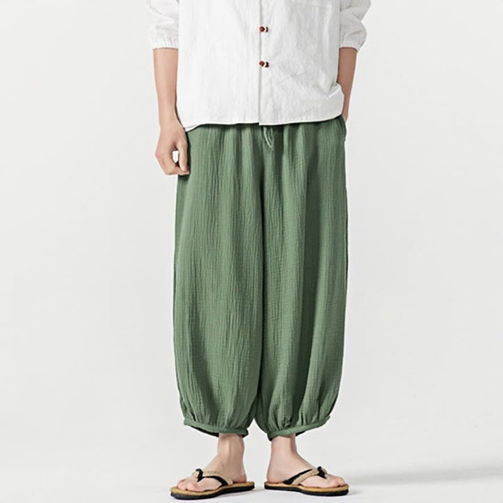 Pantaloni da uomo in cotone con coulisse, tinta unita, con tasche, motivo Buddha Stones - image 38