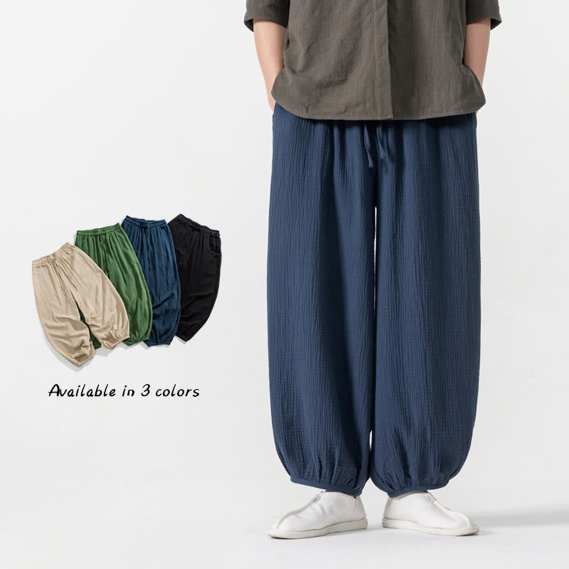 Pantaloni da uomo in cotone con coulisse, tinta unita, con tasche, motivo Buddha Stones