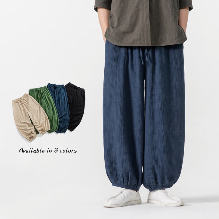 Pantaloni da uomo in cotone con coulisse, tinta unita, con tasche, motivo Buddha Stones