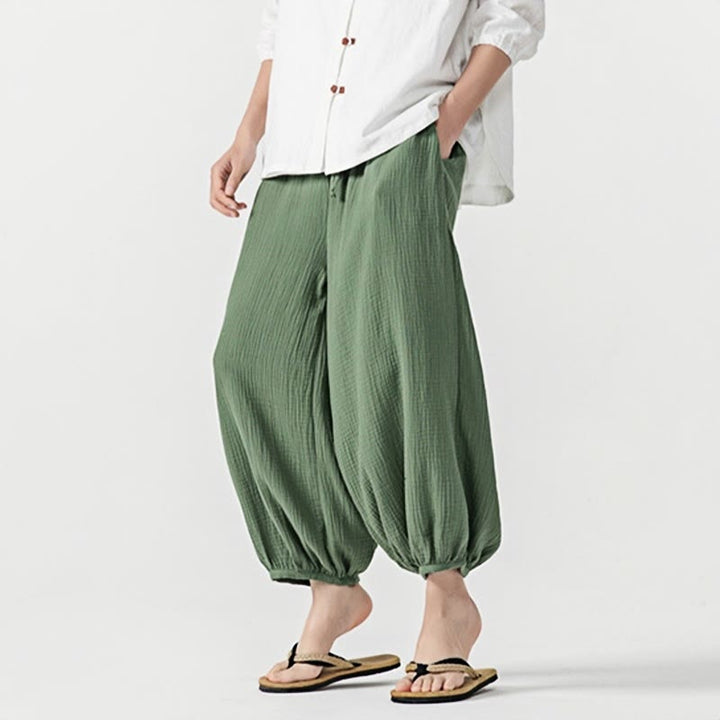 Pantaloni da uomo in cotone con coulisse, tinta unita, con tasche, motivo Buddha Stones - image 32