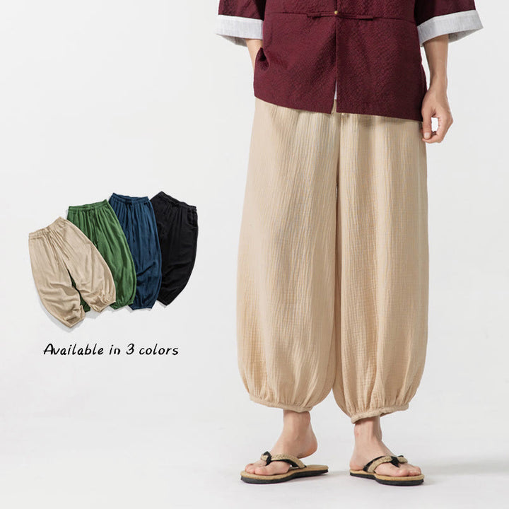 Pantaloni da uomo in cotone con coulisse, tinta unita, con tasche, motivo Buddha Stones - Beige - US/UK/AU46, EU56 (5XL) - image 0