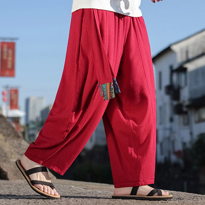 Pantaloni da uomo a gamba larga in cotone morbido con coulisse e tasche, motivo patchwork semplice Buddha Stones
