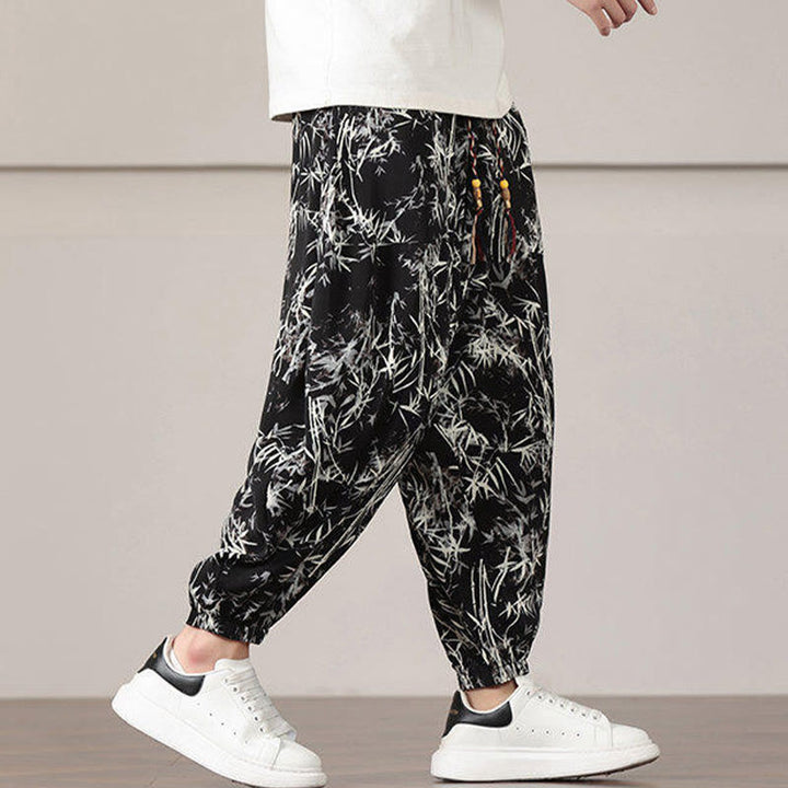 Pantaloni harem da uomo con coulisse e tasche con motivo a foglie di bambù Buddha Stones - image 16