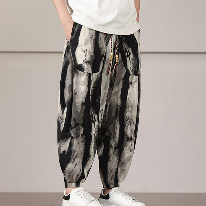 Pantaloni harem da uomo con coulisse e tasche con motivo a strisce Buddha Stones
