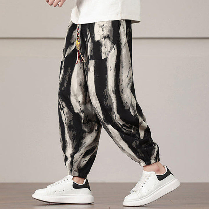 Pantaloni harem da uomo con coulisse e tasche con motivo a strisce Buddha Stones - image 3