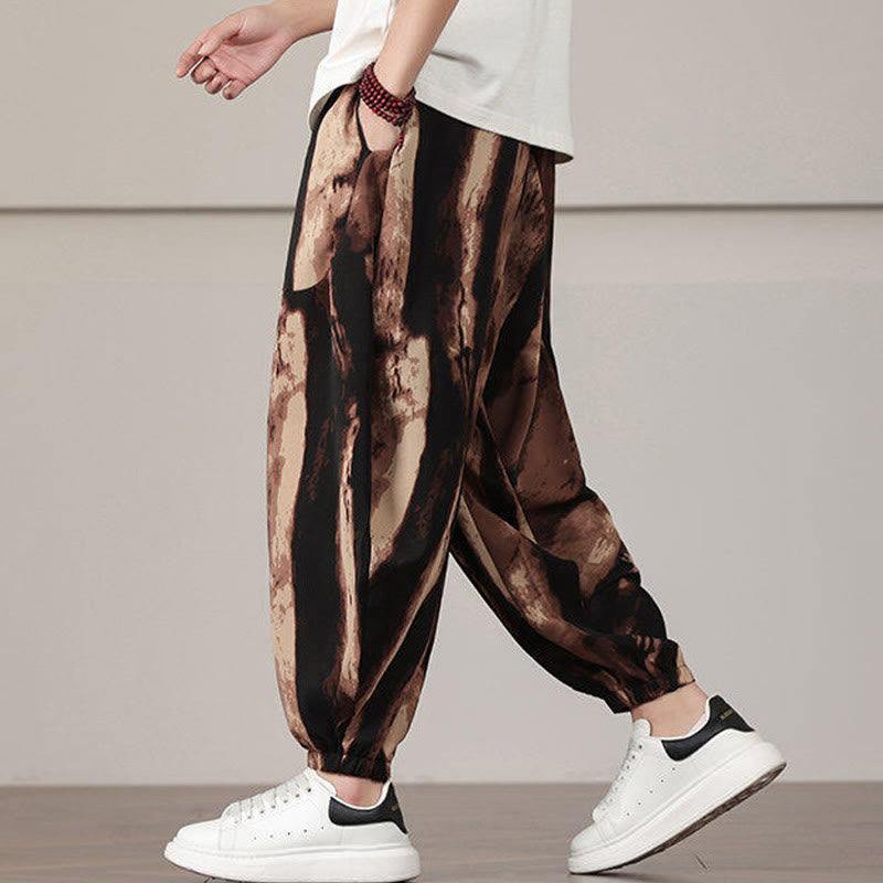 Pantaloni harem da uomo con coulisse e tasche con motivo a strisce Buddha Stones - image 14