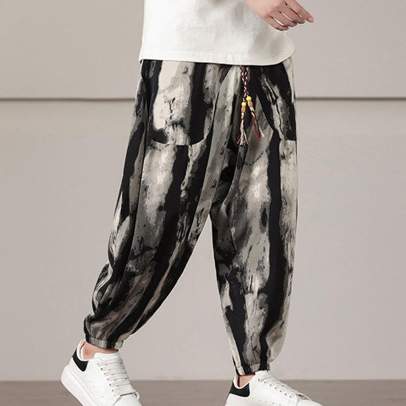 Pantaloni harem da uomo con coulisse e tasche con motivo a strisce Buddha Stones - image 6