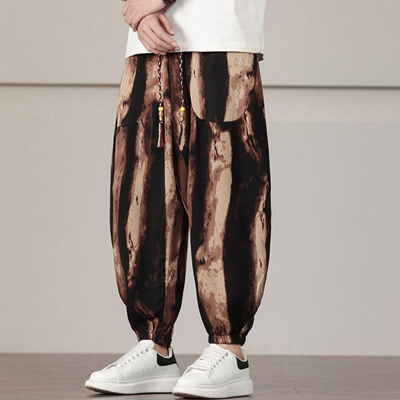 Pantaloni harem da uomo con coulisse e tasche con motivo a strisce Buddha Stones