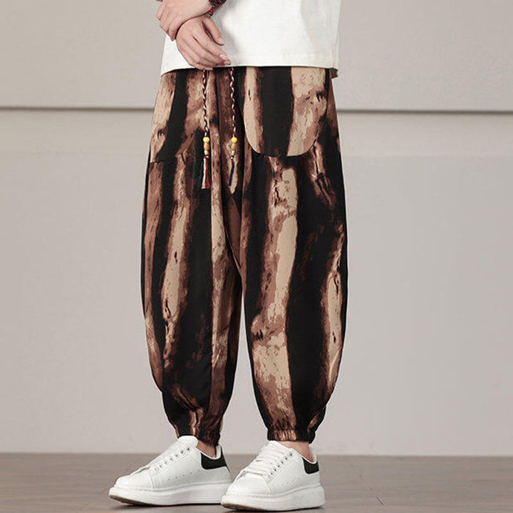 Pantaloni harem da uomo con coulisse e tasche con motivo a strisce Buddha Stones