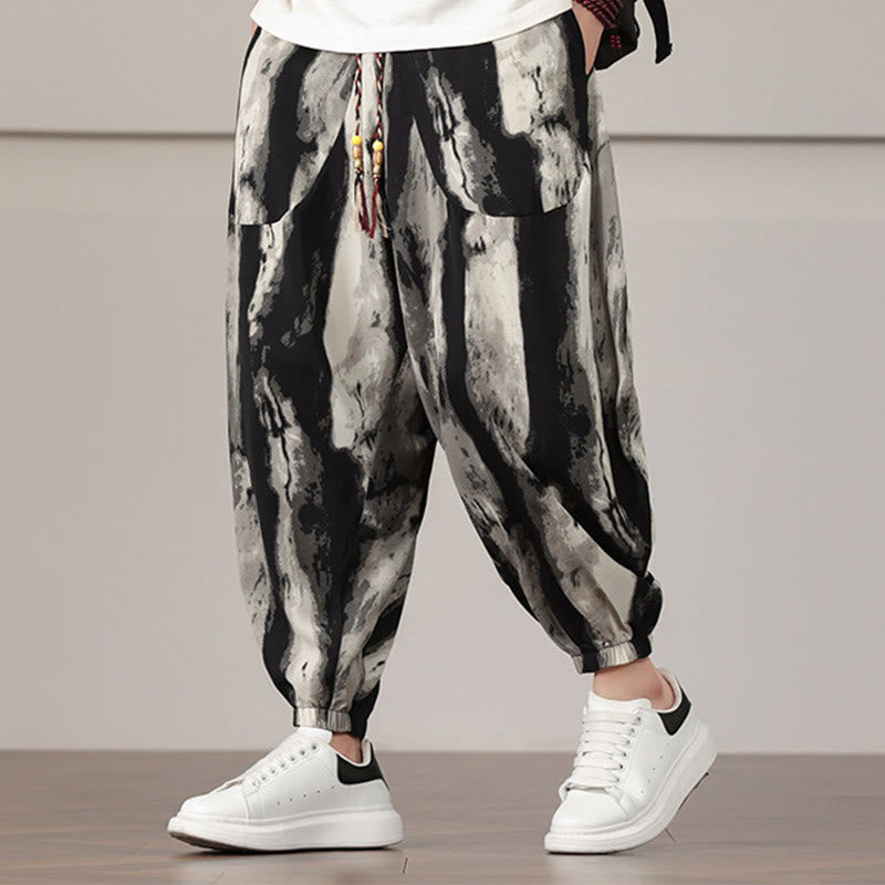 Pantaloni harem da uomo con coulisse e tasche con motivo a strisce Buddha Stones - image 1