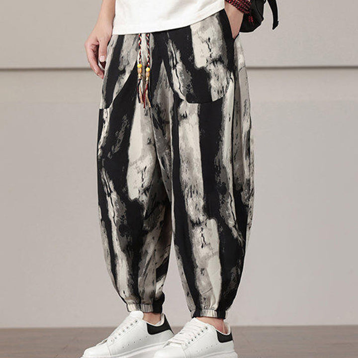 Pantaloni harem da uomo con coulisse e tasche con motivo a strisce Buddha Stones