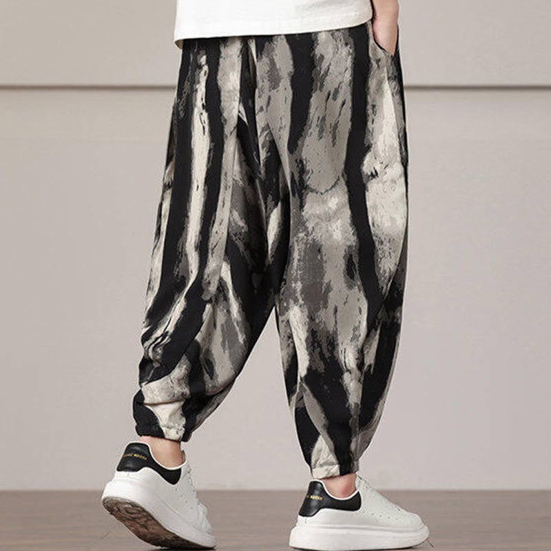 Pantaloni harem da uomo con coulisse e tasche con motivo a strisce Buddha Stones