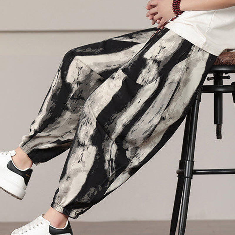 Pantaloni harem da uomo con coulisse e tasche con motivo a strisce Buddha Stones - image 8