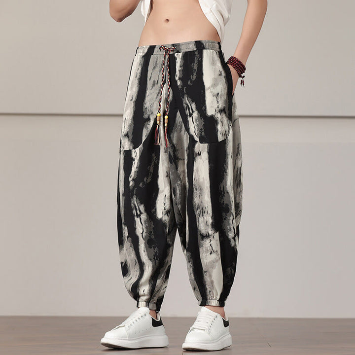 Pantaloni harem da uomo con coulisse e tasche con motivo a strisce Buddha Stones - image 7