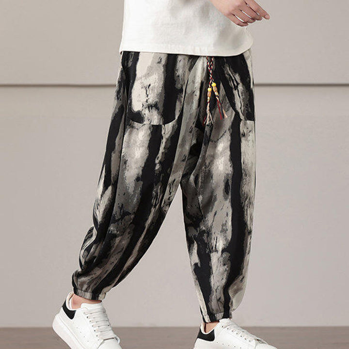 Pantaloni harem da uomo con coulisse e tasche con motivo a strisce Buddha Stones - image 6