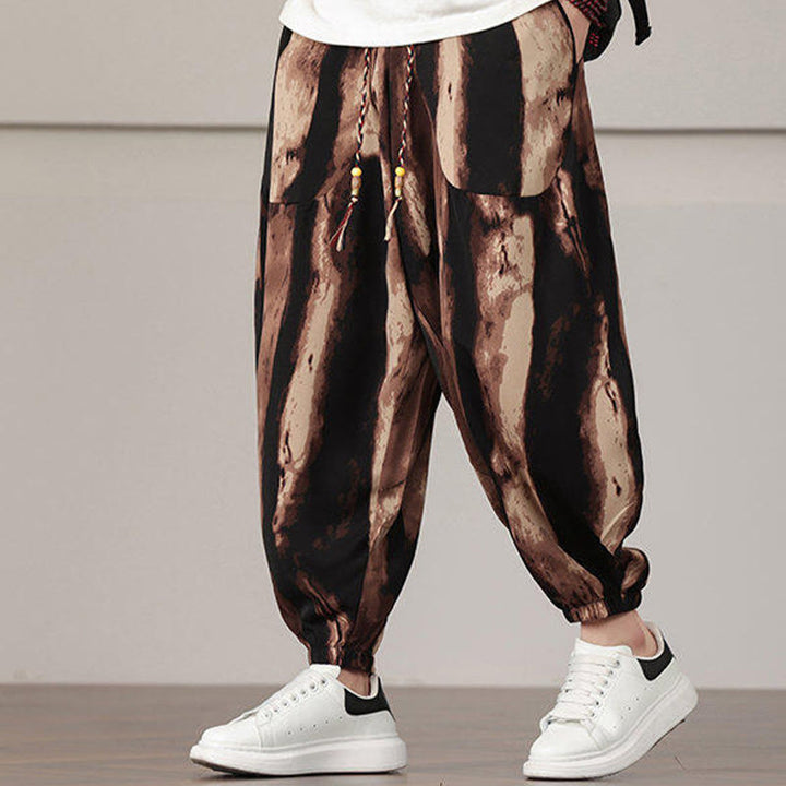 Pantaloni harem da uomo con coulisse e tasche con motivo a strisce Buddha Stones