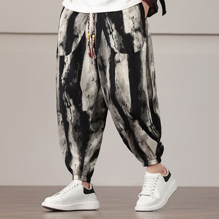 Pantaloni harem da uomo con coulisse e tasche con motivo a strisce Buddha Stones