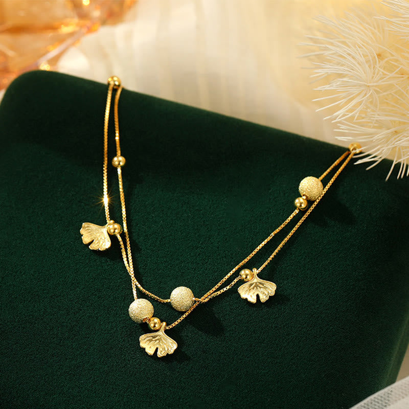 Buddha Stones 925 Sterling Silver Ginkgo Leaf Doppio Strato di Protezione Cavigliera - Cavigliera dorata (circonferenza 25 cm) - image 9