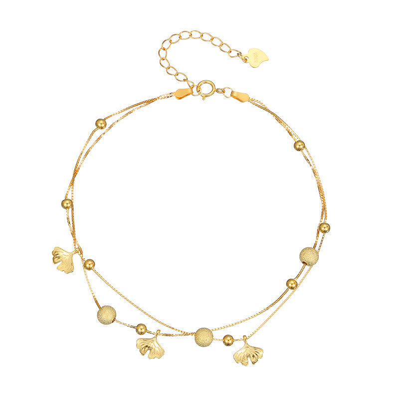 Buddha Stones 925 Sterling Silver Ginkgo Leaf Doppio Strato di Protezione Cavigliera - image 10