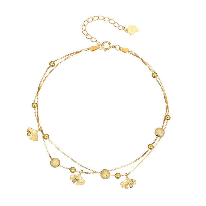 Buddha Stones 925 Sterling Silver Ginkgo Leaf Doppio Strato di Protezione Cavigliera - image 10