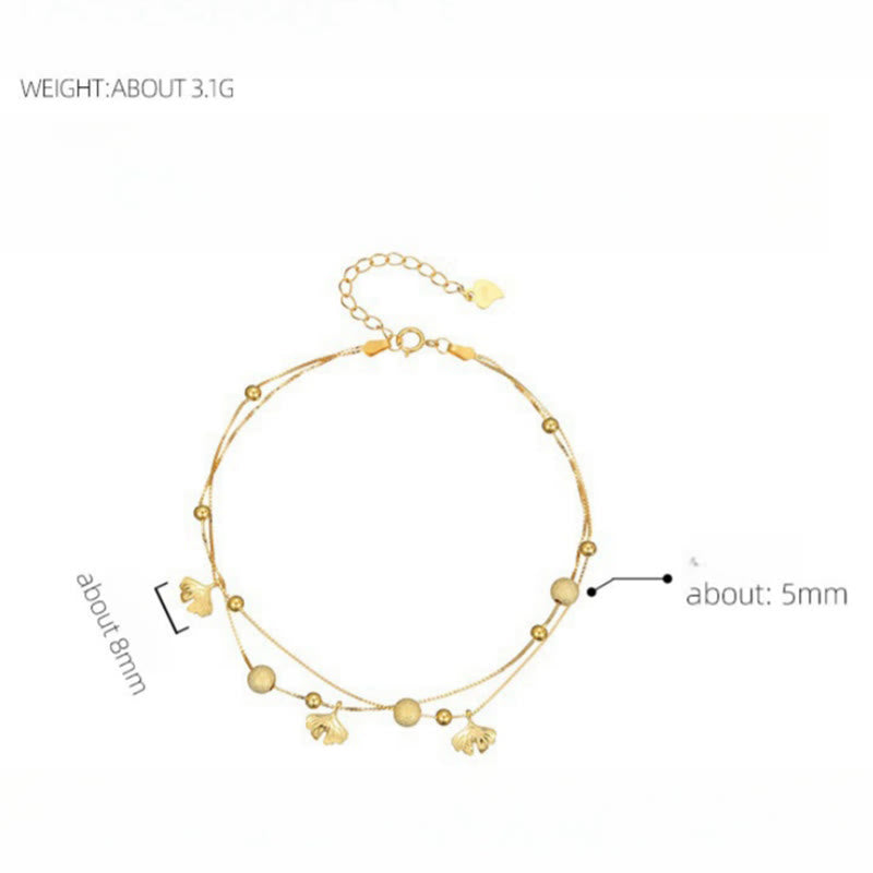 Buddha Stones 925 Sterling Silver Ginkgo Leaf Doppio Strato di Protezione Cavigliera - image 11