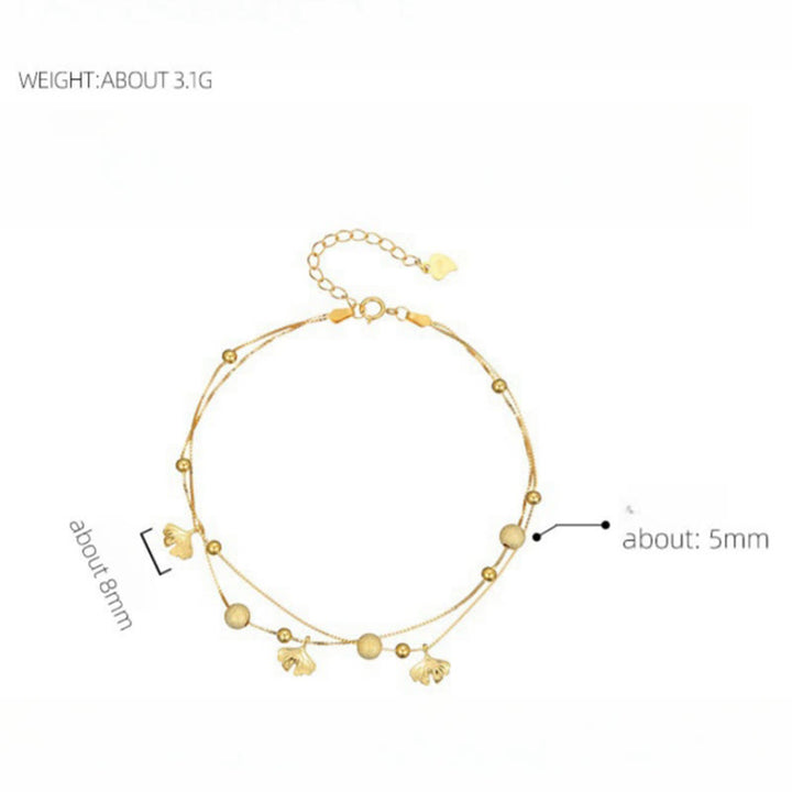 Buddha Stones 925 Sterling Silver Ginkgo Leaf Doppio Strato di Protezione Cavigliera - image 11