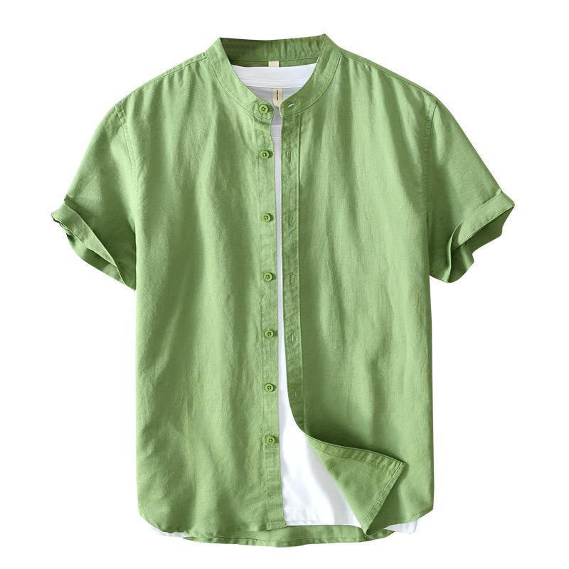 Camicia da uomo in lino e cotone con bottoni, a maniche corte, stile semplice, Buddha Stones
