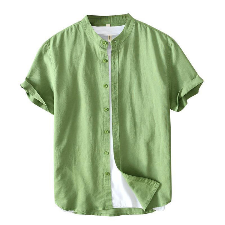 Camicia da uomo in lino e cotone con bottoni, a maniche corte, stile semplice, Buddha Stones