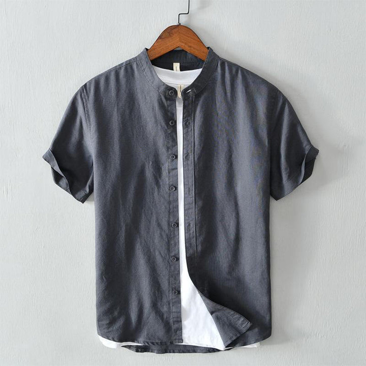 Camicia da uomo in lino e cotone con bottoni, a maniche corte, stile semplice, Buddha Stones - Grigio ardesia scuro - US/UK/AU44, EU54 (4XL) - image 17