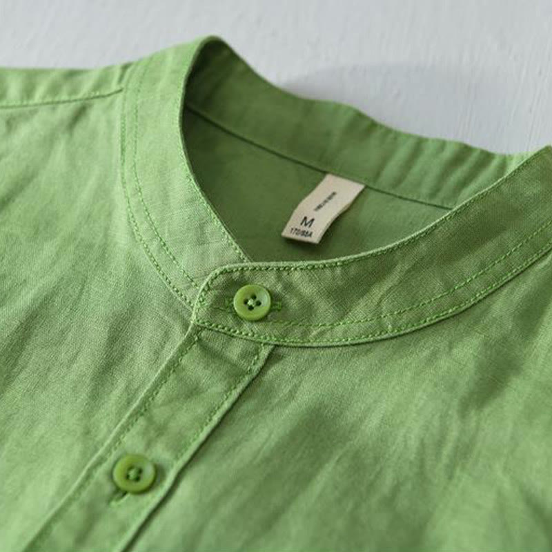 Camicia da uomo in lino e cotone con bottoni, a maniche corte, stile semplice, Buddha Stones - image 3