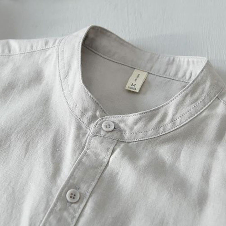 Camicia da uomo in lino e cotone con bottoni, a maniche corte, stile semplice, Buddha Stones - image 14